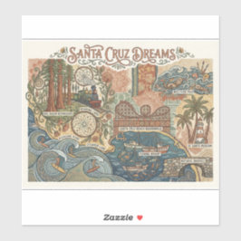 Santa Cruz California Dreams Map UCSC Surfing Aufkleber