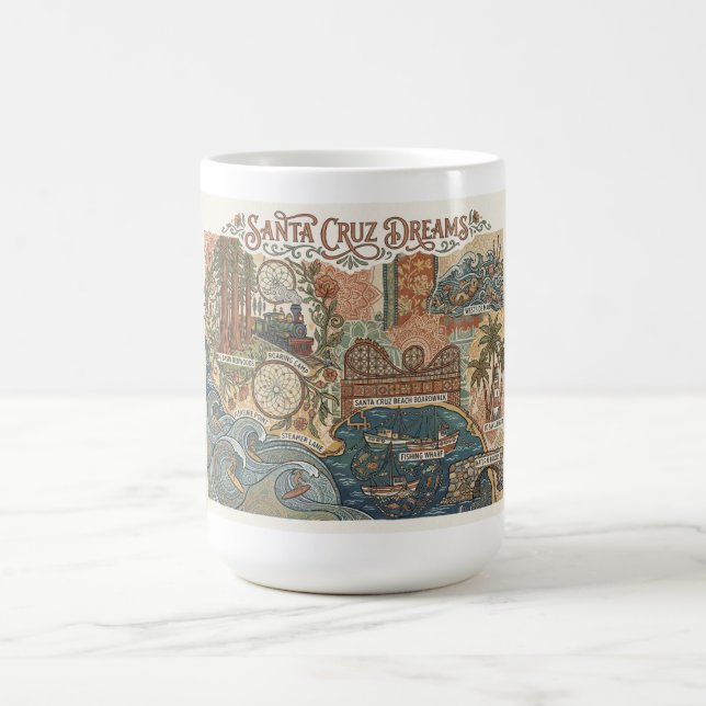 Santa Cruz California Dreams Map UCSC Surfing Kaffeetasse (Mittel)