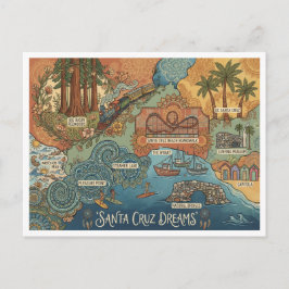 Santa Cruz California Dreams Map – Vibrant Coast Feiertagspostkarte