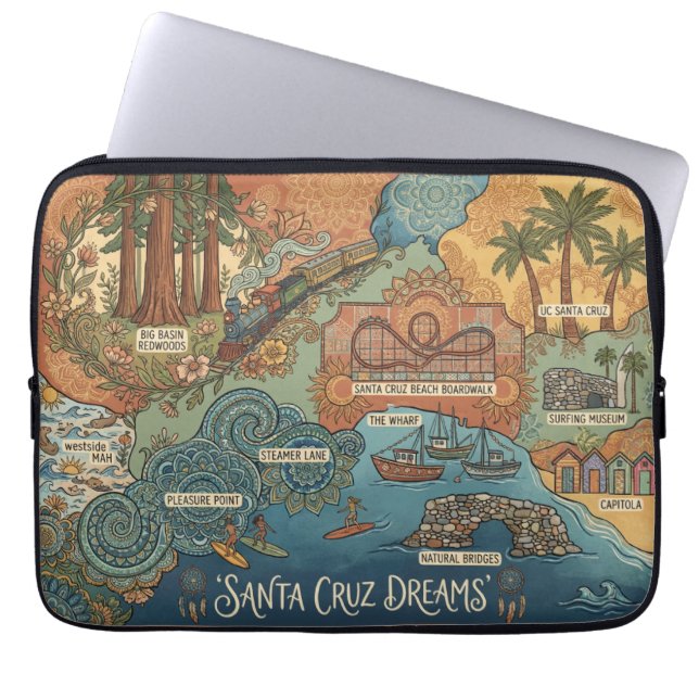 Santa Cruz California Dreams Map – Vibrant Coast Laptopschutzhülle (Vorderseite)