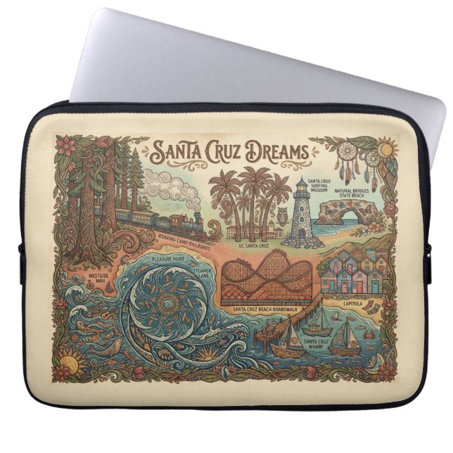 Santa Cruz California Dreams Map – Vibrant Coast Laptopschutzhülle (Vorderseite)