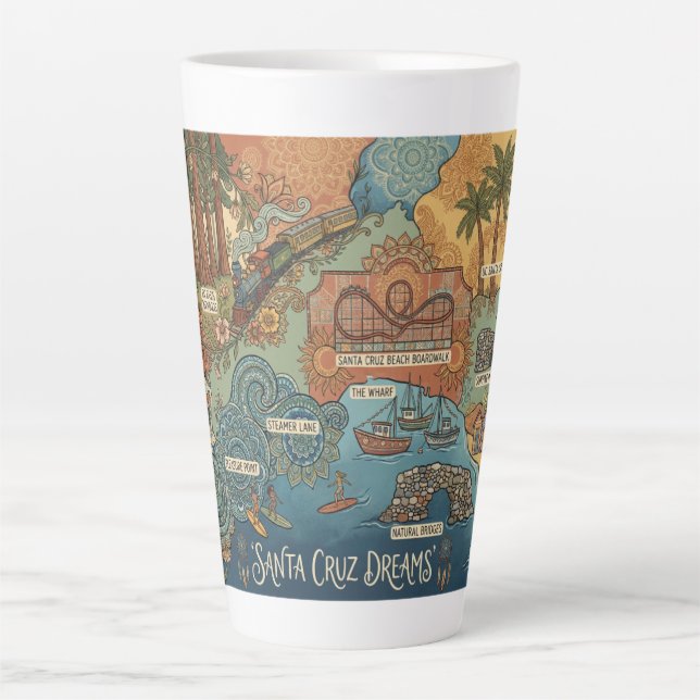 Santa Cruz California Dreams Map – Vibrant Coast Milchtasse (Vorderseite)