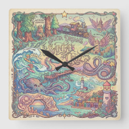 Santa Cruz California Illustrated Dreamscape Map Quadratische Wanduhr