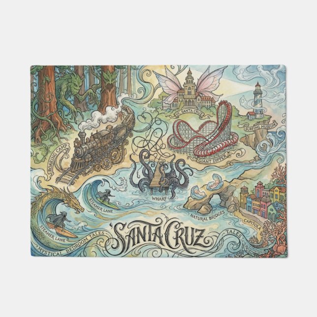 Santa Cruz California Illustrated Map Mythical Fußmatte (Vorderseite)