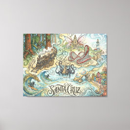 Santa Cruz California Illustrated Map Mythical Leinwanddruck