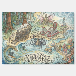 Santa Cruz California Illustrated Map Mythical Magnet