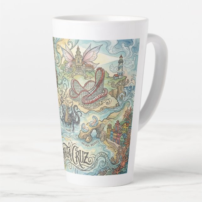Santa Cruz California Illustrated Map Mythical Milchtasse (Rechte Ecke)