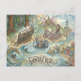 Santa Cruz California Illustrated Map Mythical Postkarte