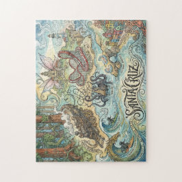 Santa Cruz California Illustrated Map Mythical Puzzle