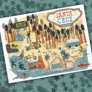 Santa Cruz California Illustrated Map Postkarte
