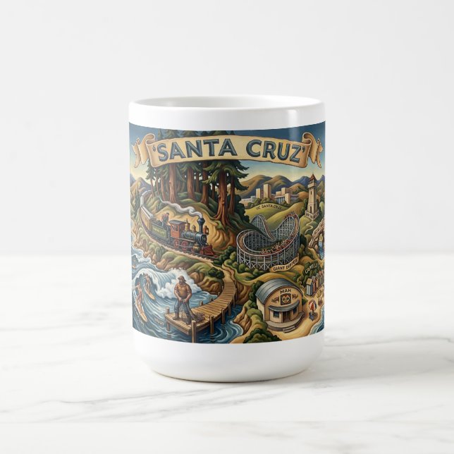 Santa Cruz California Illustrated Map UCSC Wharf Kaffeetasse (Mittel)