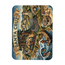 Santa Cruz California Illustrated Map UCSC Wharf Magnet