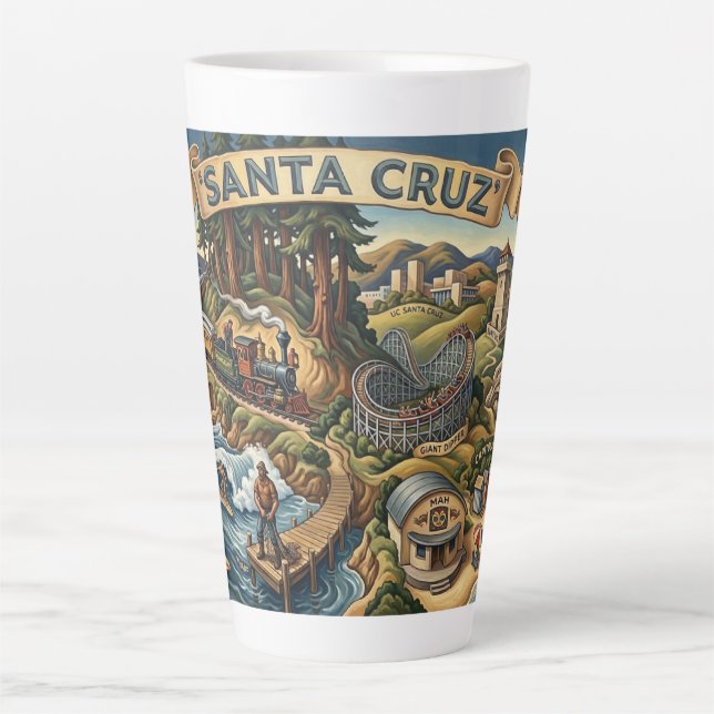 Santa Cruz California Illustrated Map UCSC Wharf Milchtasse (Vorderseite)