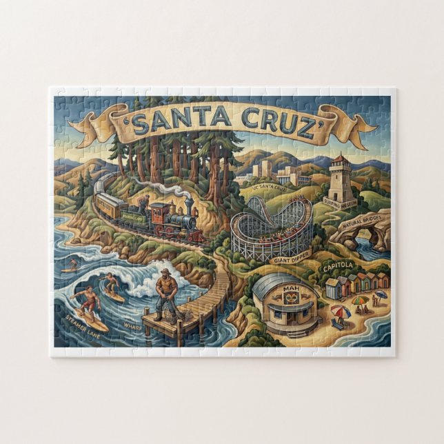 Santa Cruz California Illustrated Map UCSC Wharf Puzzle (Horizontal)