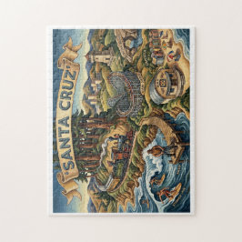 Santa Cruz California Illustrated Map UCSC Wharf Puzzle