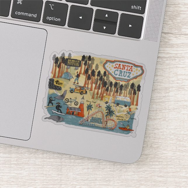 Santa Cruz California Illustrierte Karte Aufkleber (Detail)