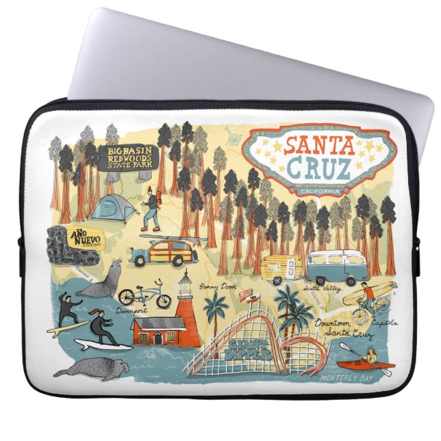 Santa Cruz California Illustrierte Karte Laptopschutzhülle (Vorderseite)