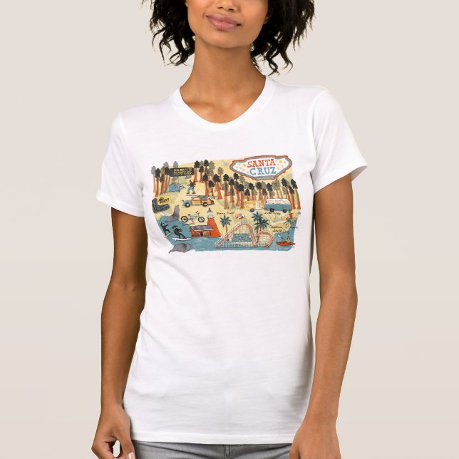 Santa Cruz California Illustrierte Karte T-Shirt (Vorderseite)