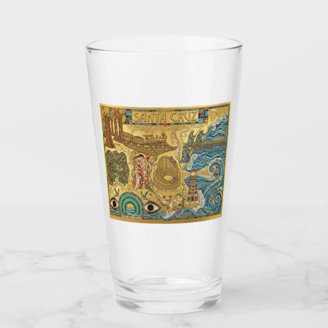 Santa Cruz California Mosaic Map Boardwalk Beach Glas (Vorderseite)