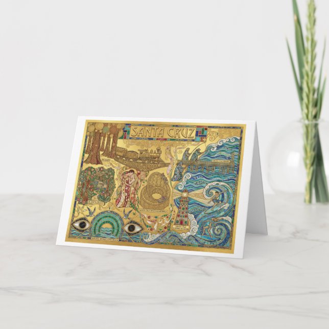 Santa Cruz California Mosaic Map Boardwalk Beach Karte (Vorderseite)