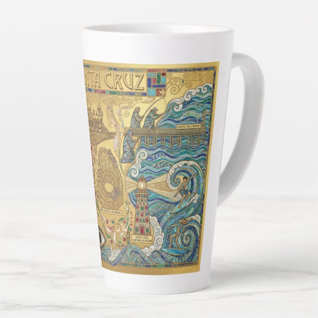 Santa Cruz California Mosaic Map Boardwalk Beach Milchtasse (Rechte Ecke)