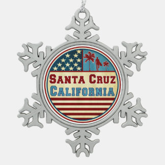 Santa Cruz California Surf Surfen im Meer Schneeflocken Zinn-Ornament