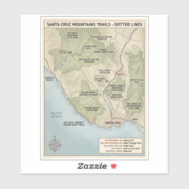 Santa Cruz California Trail Map Redwood & Coastal  Aufkleber