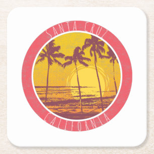 Santa Cruz California Vintage Beach Sunrise Surf Rechteckiger Pappuntersetzer