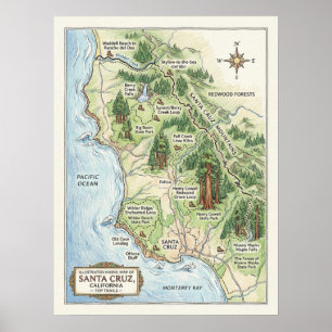 Santa Cruz California Wanderkarte Big Basin Poster