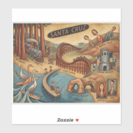 Santa Cruz California Whimsical Map UCSC Boardwalk Aufkleber