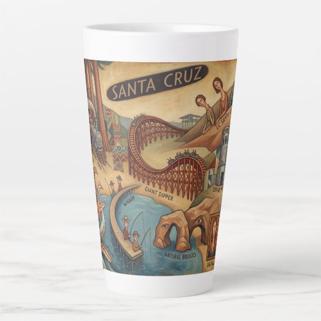Santa Cruz California Whimsical Map UCSC Boardwalk Milchtasse (Vorderseite)