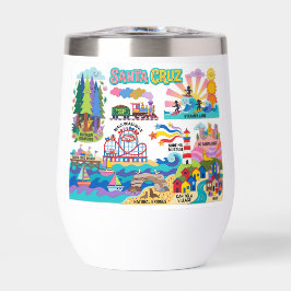 Santa Cruz Illustrated Map Boardwalk Beach Surfing