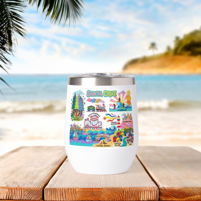 Santa Cruz Illustrated Map Boardwalk Beach Surfing (Strand (gedreht))