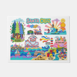 Santa Cruz Illustrated Map Boardwalk Beach Surfing Fußmatte