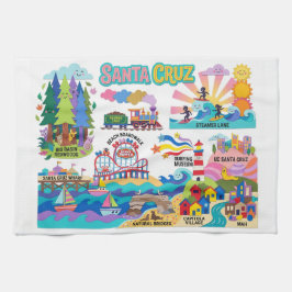 Santa Cruz Illustrated Map Boardwalk Beach Surfing Geschirrtuch