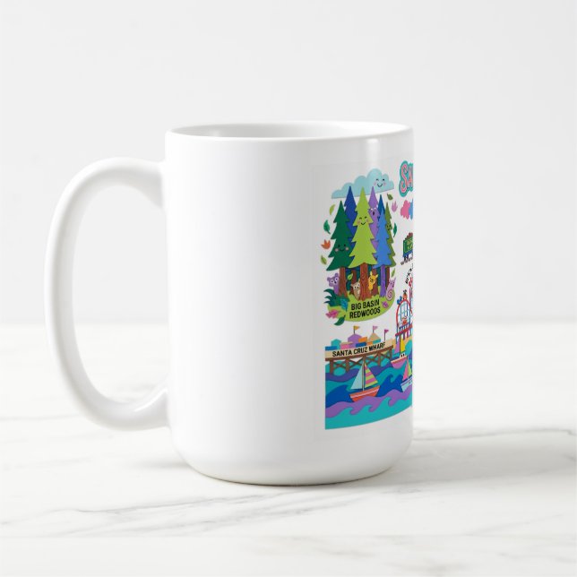 Santa Cruz Illustrated Map Boardwalk Beach Surfing Kaffeetasse (Links)