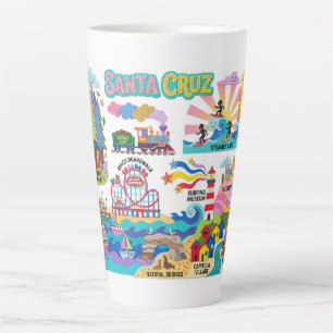 Santa Cruz illustrierte Karte Boardwalk Strand Sur Milchtasse