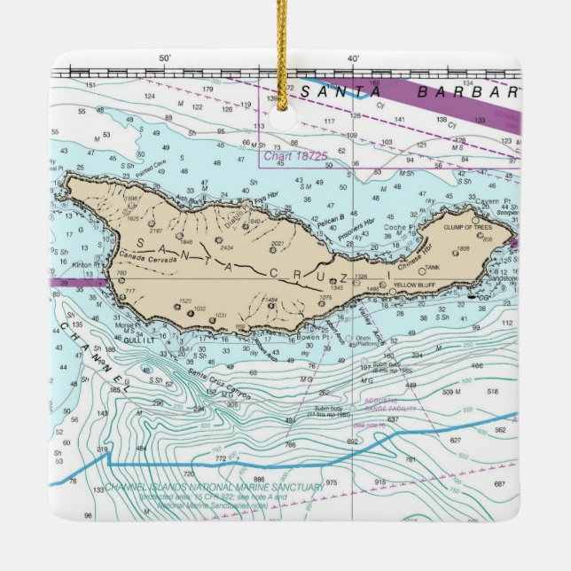 Santa Cruz Island Chart Keramikornament (Rückseite)