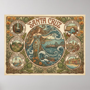 Santa Cruz Kalifornien Art‑Nouveau Küste Poster