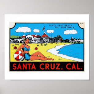 Santa Cruz, Kalifornien Gepäckanhänger Vintage Poster