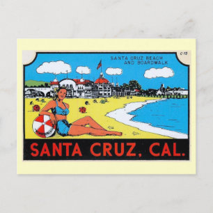 Santa Cruz, Kalifornien Gepäckanhänger Vintage Postkarte