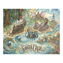 Santa Cruz Kalifornien Illustrierte Karte Mythisch