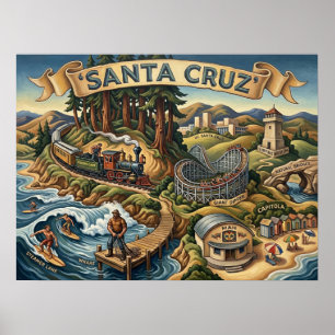 Santa Cruz Kalifornien illustrierte Karte UCSC Pie Poster