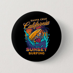Santa Cruz Kalifornien Surfen Skelett Sonnenunterg Button