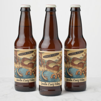 Santa Cruz Kalifornien Whimsical Karte UCSC Boardw Bierflaschenetikett