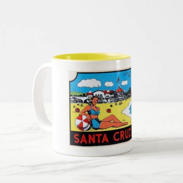 Santa Cruz, Kaliforniens Gepäcksiegel Vintag Zweifarbige Tasse (Vorderseite Links)
