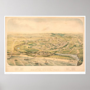 Santa Cruz, panoramische Karte CA (1586A) - wieder Poster