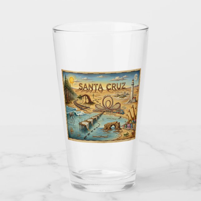 Santa Cruz Pop Art Map – Bold Coastal Landmark Glas (Vorderseite)