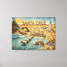 Santa Cruz Pop Art Map – Bold Coastal Landmark Leinwanddruck