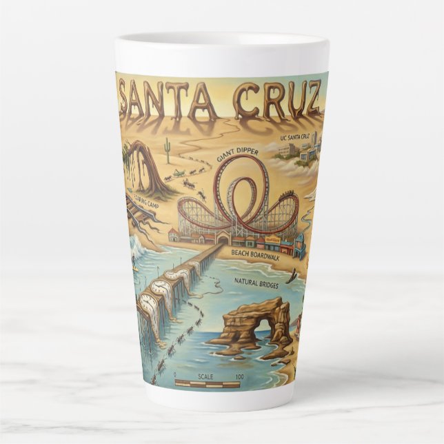 Santa Cruz Pop Art Map – Bold Coastal Landmark Milchtasse (Vorderseite)